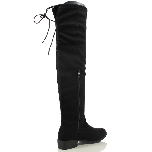 Black Faux Suede Over the Knee Back Tie  Boot - Picture 4 of 6